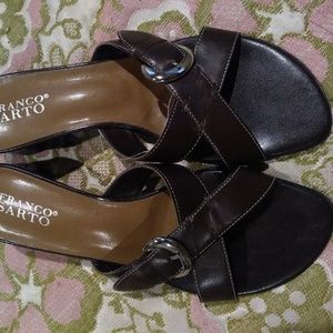 NWOT FRANCO SARTO BROWN LEATHER MULES 8.5 M